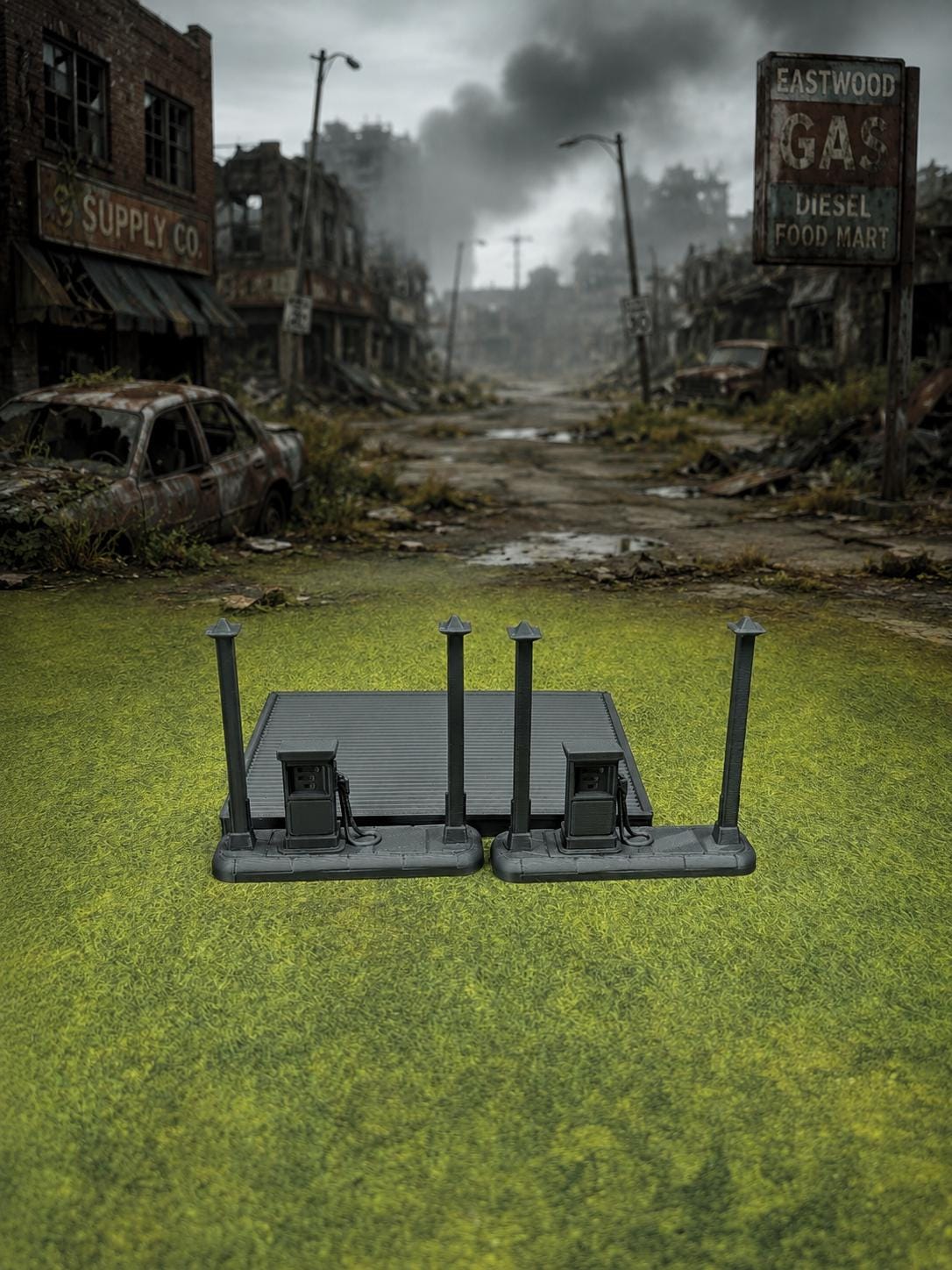 Zombie Apocalypse Gas Station Building – 28mm Post-Apocalyptic Wargaming Scenery (Unpainted)