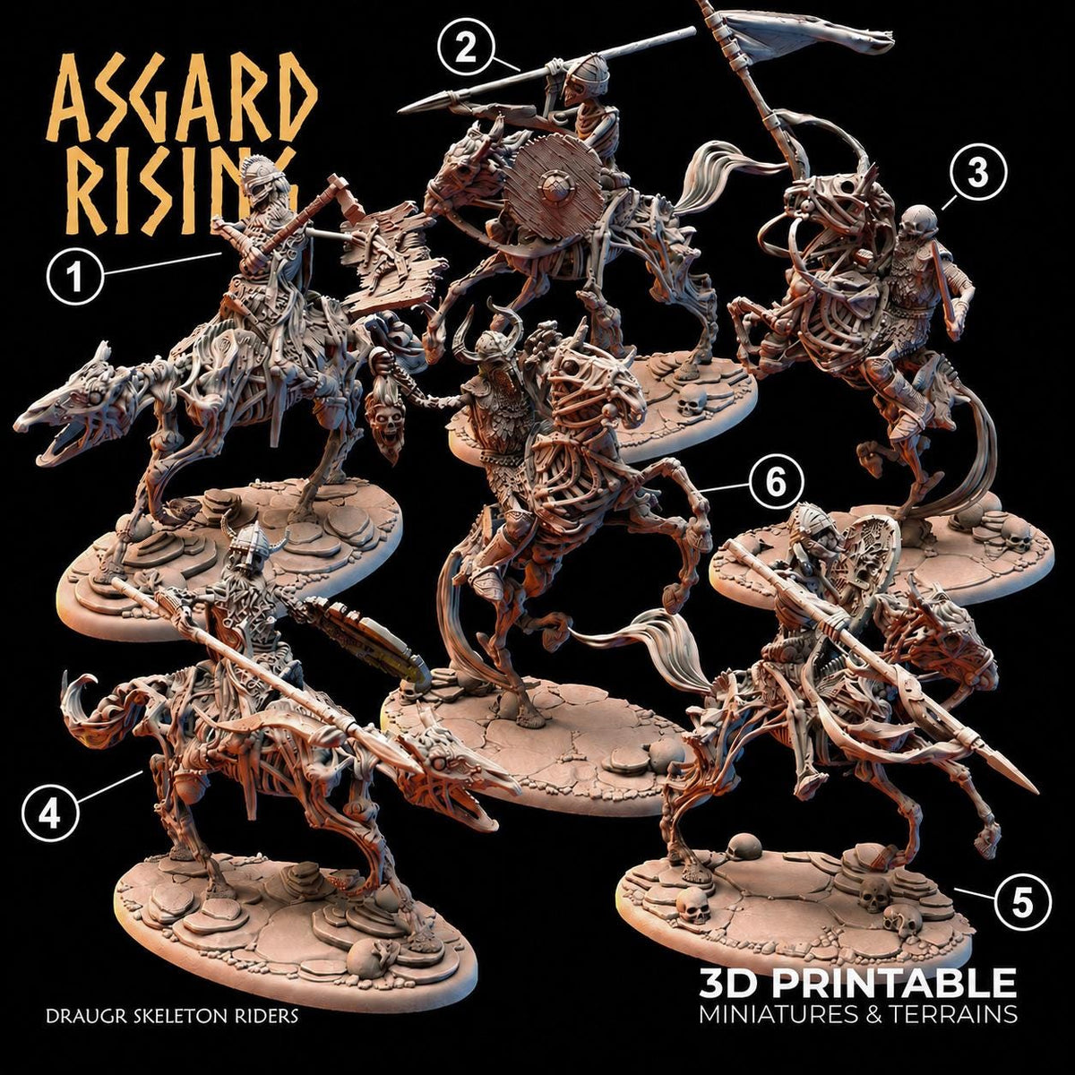 Draugr Skeleton Rider Miniature | Undead Cavalry | 32mm Resin Mounted Warrior | Fantasy RPG Wargaming