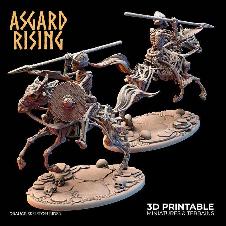 Draugr Skeleton Rider Miniature | Undead Cavalry | 32mm Resin Mounted Warrior | Fantasy RPG Wargaming