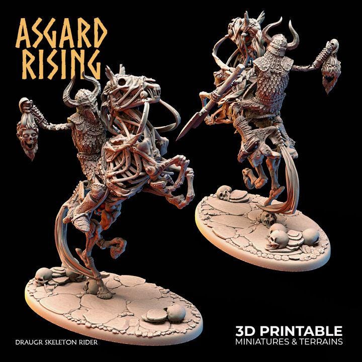 Draugr Skeleton Rider Miniature | Undead Cavalry | 32mm Resin Mounted Warrior | Fantasy RPG Wargaming