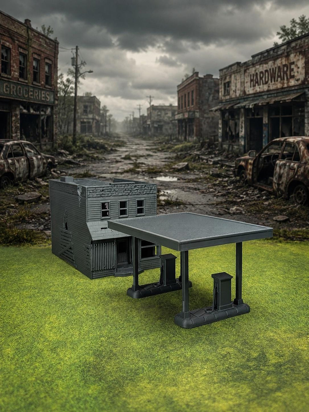 Zombie Apocalypse Gas Station Building – 28mm Post-Apocalyptic Wargaming Scenery (Unpainted)