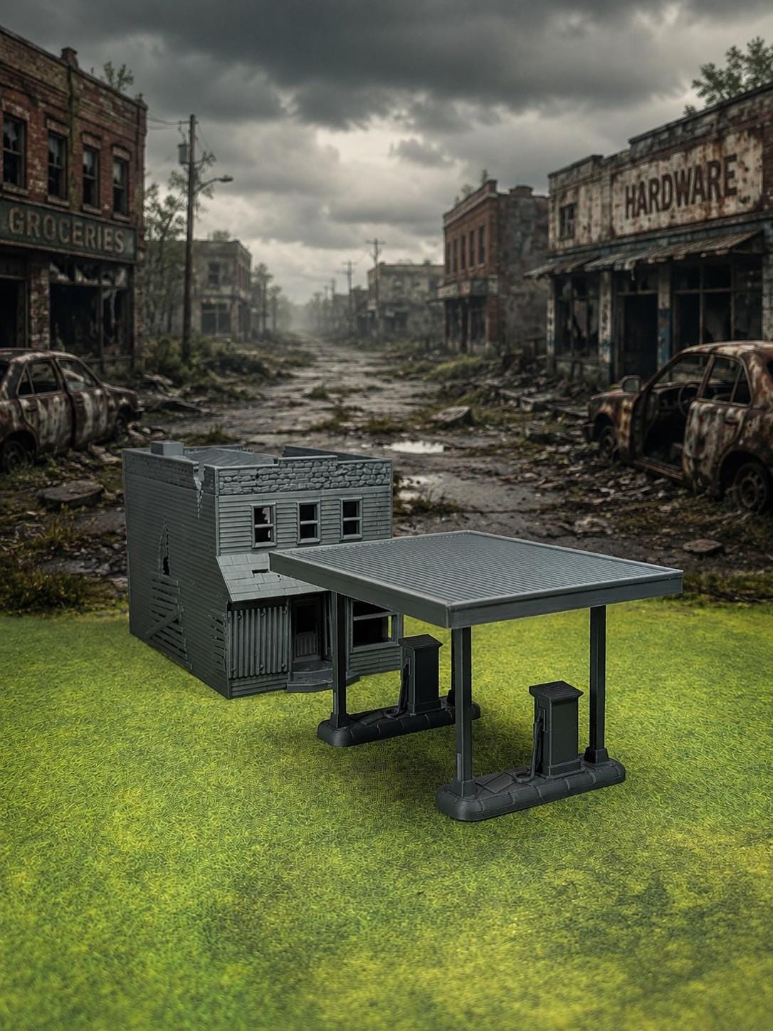 Zombie Apocalypse Gas Station Building – 28mm Post-Apocalyptic Wargaming Scenery (Unpainted)