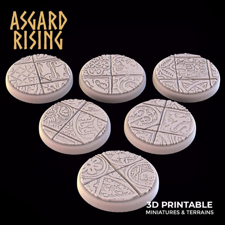 Asgard Rising Miniature Bases | Ornate Carved Tile Patterns (Unpainted Resin)