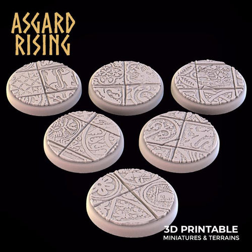 Asgard Rising Miniature Bases | Ornate Carved Tile Patterns (Unpainted Resin)