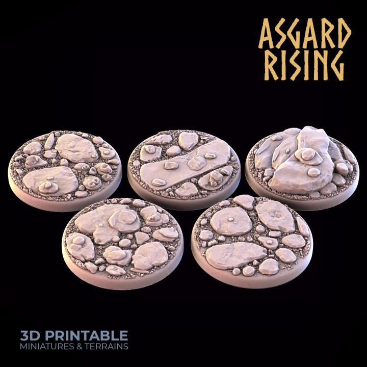 Asgard Rising Scenic Rock Path Miniature Bases Set | 5 Unpainted Resin Terrain (25-32mm)