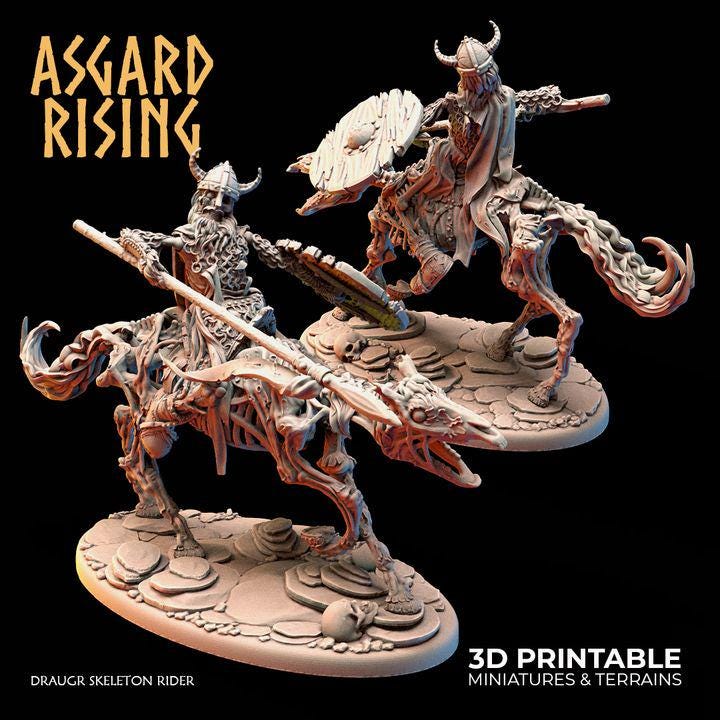 Draugr Skeleton Rider Miniature | Undead Cavalry | 32mm Resin Mounted Warrior | Fantasy RPG Wargaming