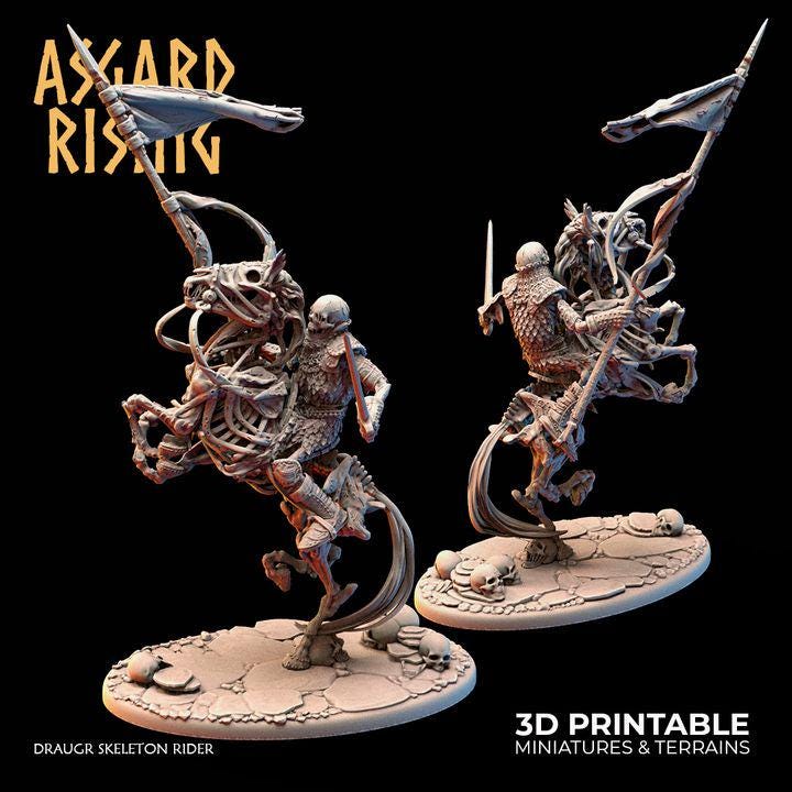 Draugr Skeleton Rider Miniature | Undead Cavalry | 32mm Resin Mounted Warrior | Fantasy RPG Wargaming
