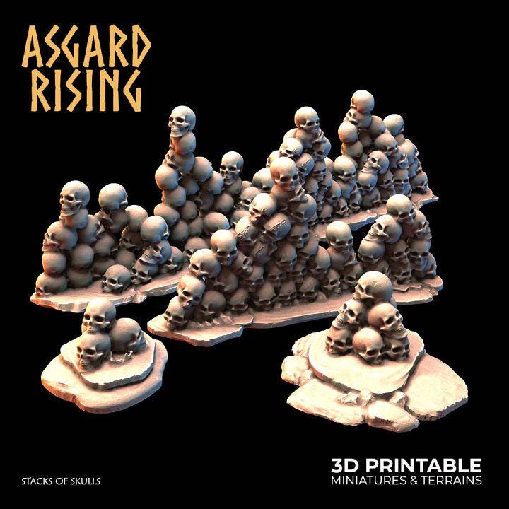 Stacks of Skulls Scatter Terrain | 3D Printed Fantasy Horror Terrain for DnD, Pathfinder & Wargaming