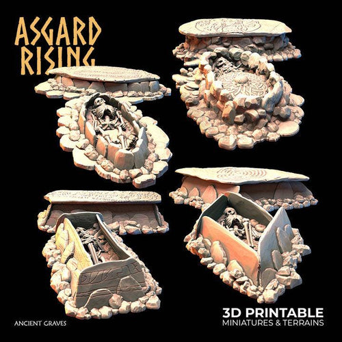 28mm Ancient Graves Resin Terrain | Choose 1 Grave or 4-Piece Set | Fantasy Cemetery Scatter | Asgard Rising