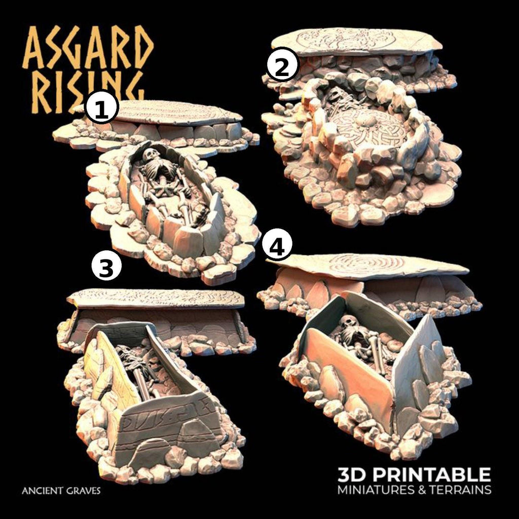 28mm Ancient Graves Resin Terrain | Choose 1 Grave or 4-Piece Set | Fantasy Cemetery Scatter | Asgard Rising