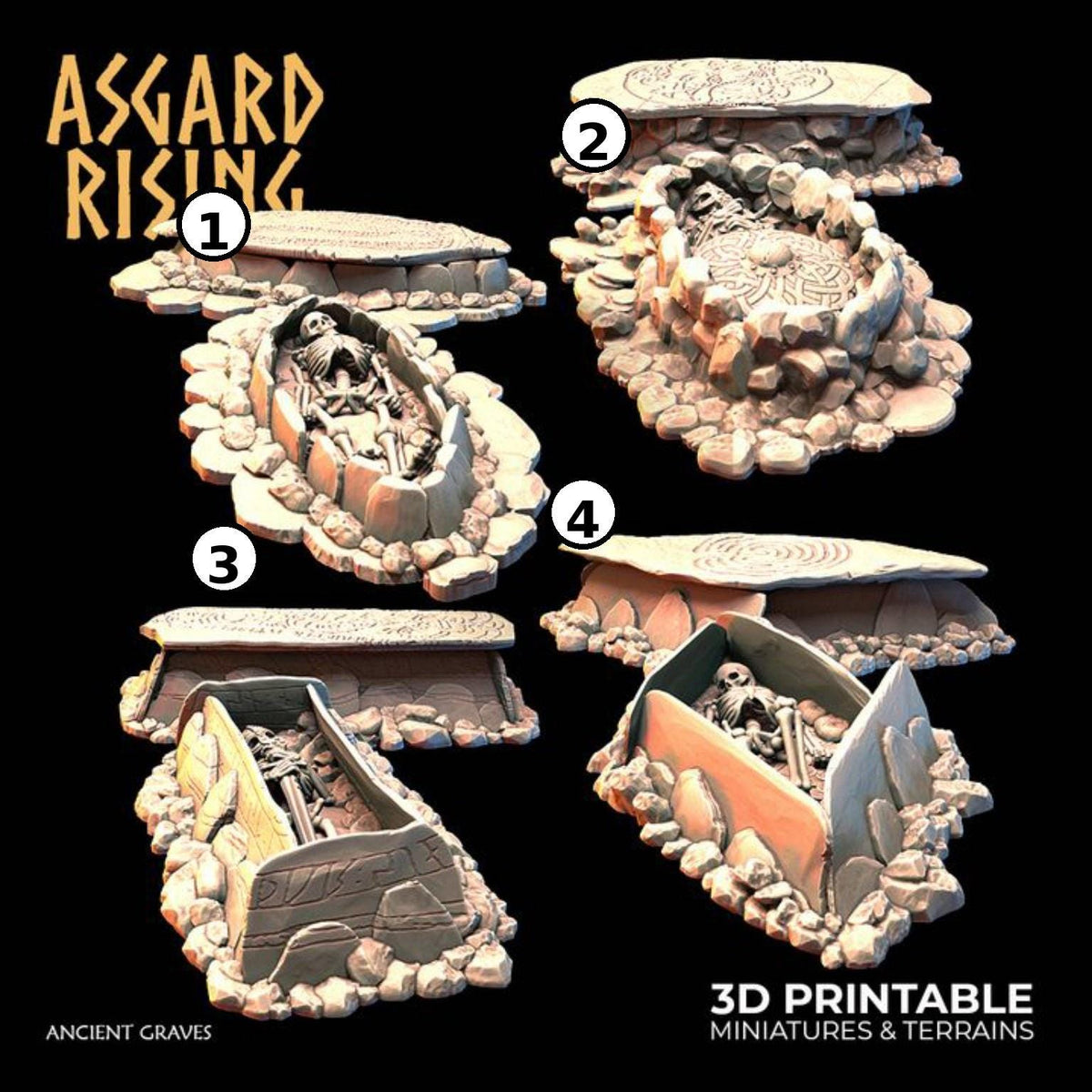 28mm Ancient Graves Resin Terrain | Choose 1 Grave or 4-Piece Set | Fantasy Cemetery Scatter | Asgard Rising