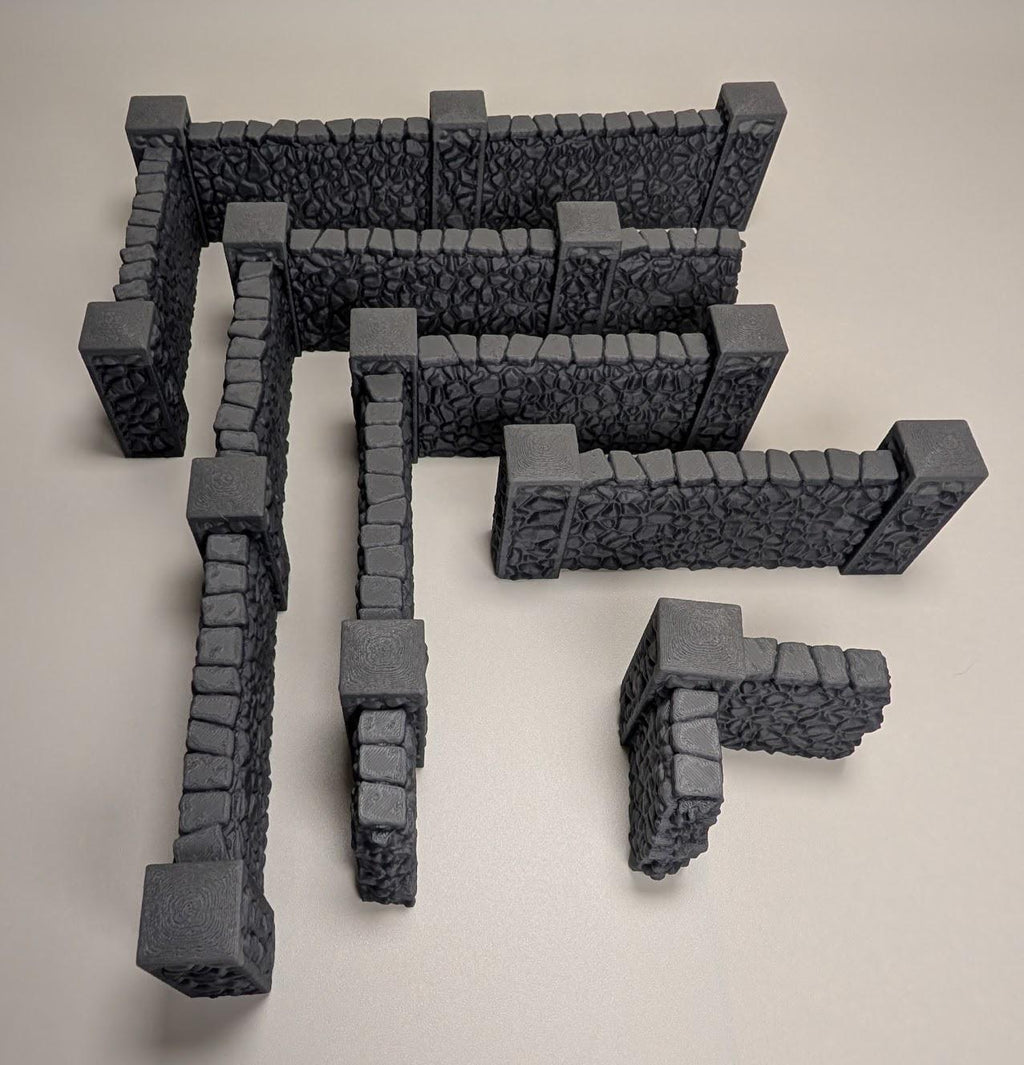 Modular Stone Fence Terrain Set – 28mm Fantasy Village, Farm, Graveyard & Wargaming Scatter Terrain