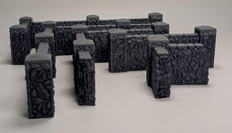 Modular Stone Fence Terrain Set – 28mm Fantasy Village, Farm, Graveyard & Wargaming Scatter Terrain