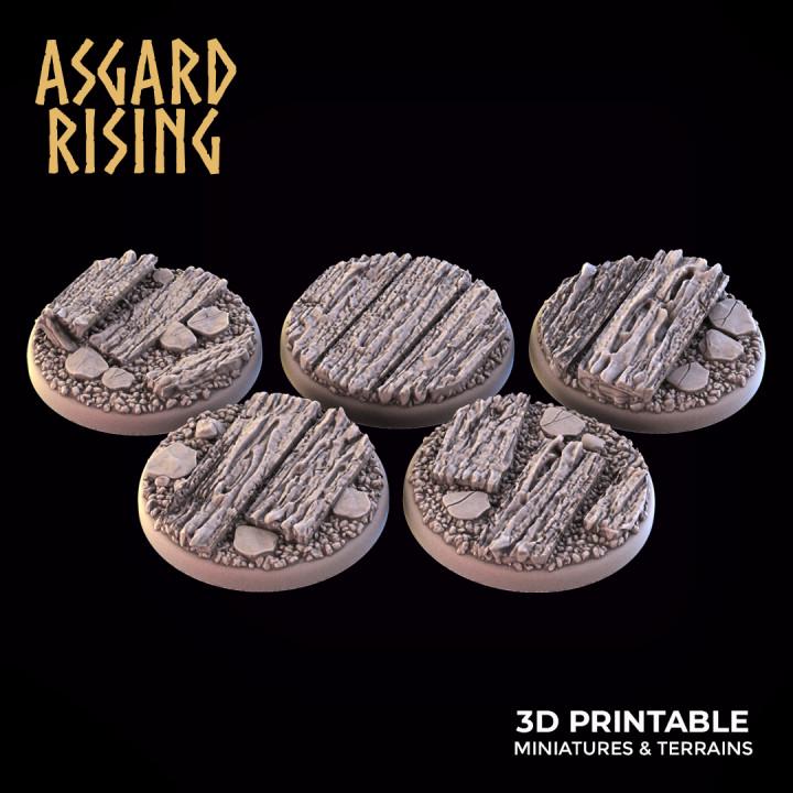 Asgard Rising Wooden Ruins Miniature Bases Set | Tabletop Scenery, Resin Terrain (Choose Size)