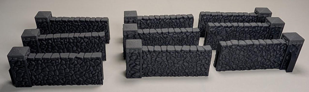 Modular Stone Fence Terrain Set – 28mm Fantasy Village, Farm, Graveyard & Wargaming Scatter Terrain