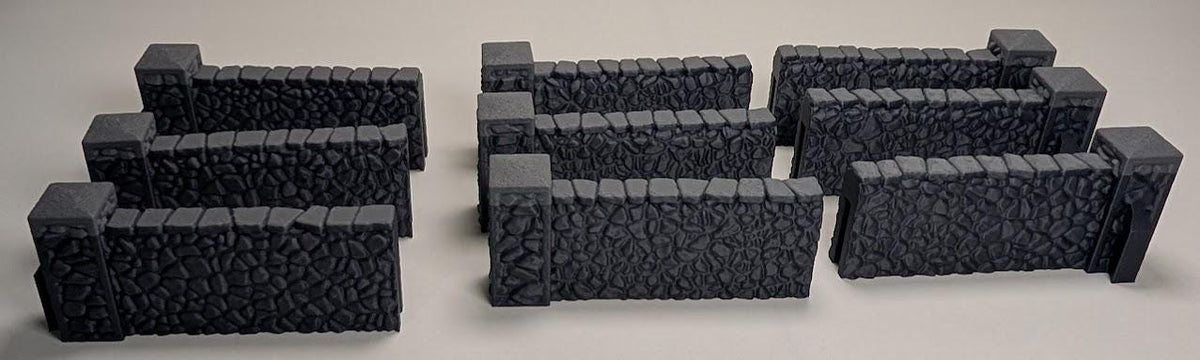 Modular Stone Fence Terrain Set – 28mm Fantasy Village, Farm, Graveyard & Wargaming Scatter Terrain