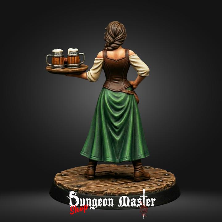 NPC Barmaid Miniature Fantasy Tavern Waitress DnD Villager Innkeeper RPG Resin Townsfolk Model