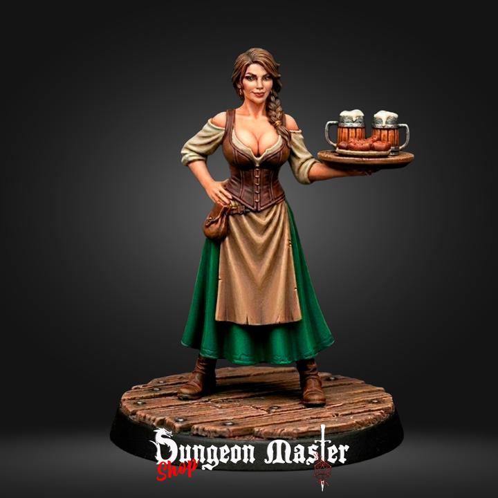NPC Barmaid Miniature Fantasy Tavern Waitress DnD Villager Innkeeper RPG Resin Townsfolk Model