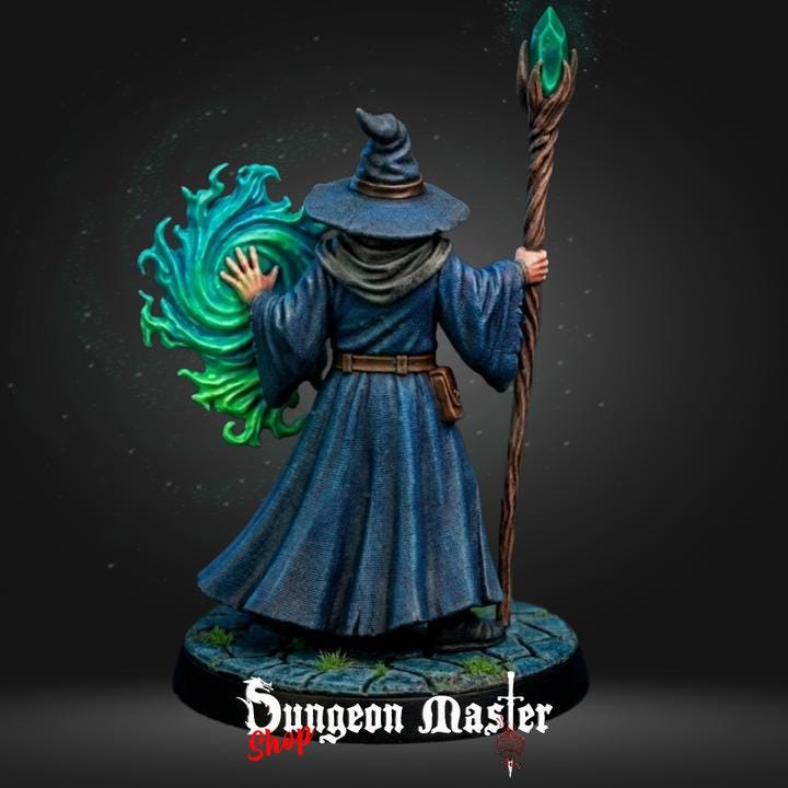 Human Wizard Miniature The Aether Manipulator Male Mage with Staff Unpainted Resin Fantasy RPG Figure