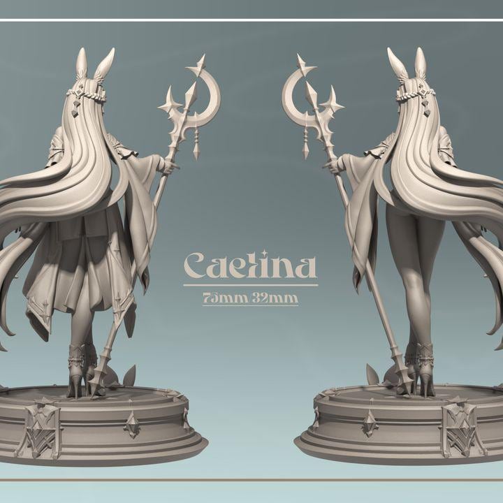 Rabbitfolk Mage Miniature | Caelina Bunny Sorceress | 32mm & 75mm Resin Fantasy RPG Figure