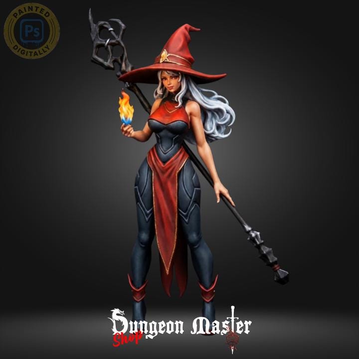 Fire Mage Miniature | Resin DnD Sorceress RPG Figure (32mm)