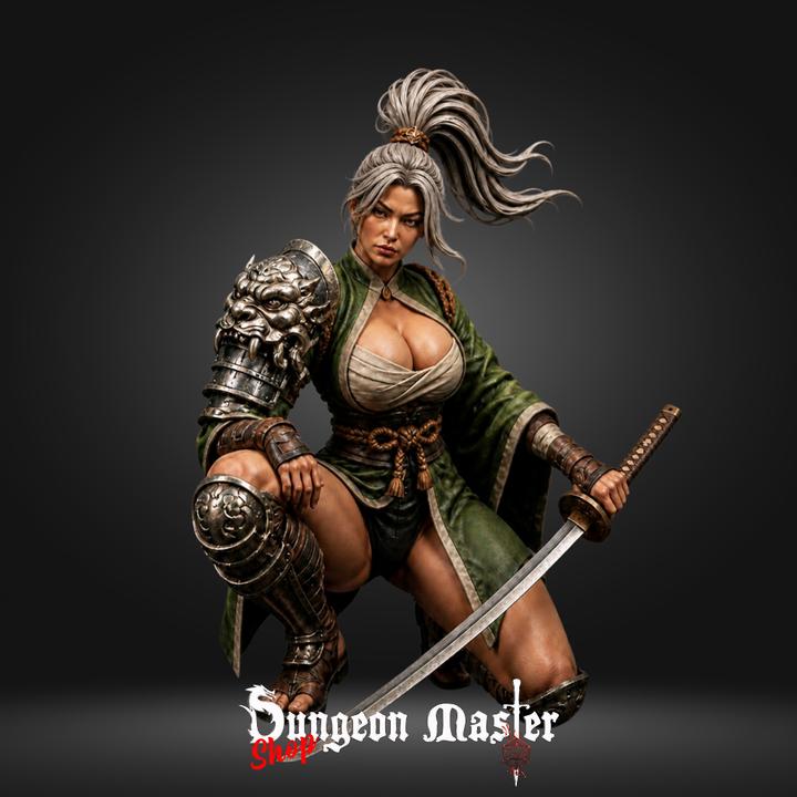Human Samurai Miniature | The Kneeling Blade | 32mm Resin DnD Mini | Fantasy RPG Figure | Warrior Mini