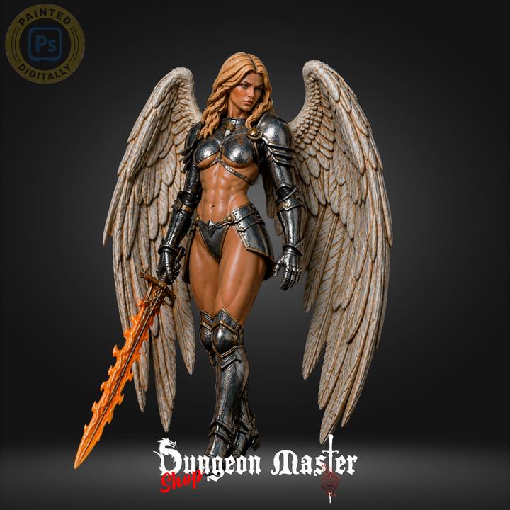 Flameblade Seraph Angel Warrior Miniature | 32mm Resin DnD Mini, Fantasy RPG Paladin