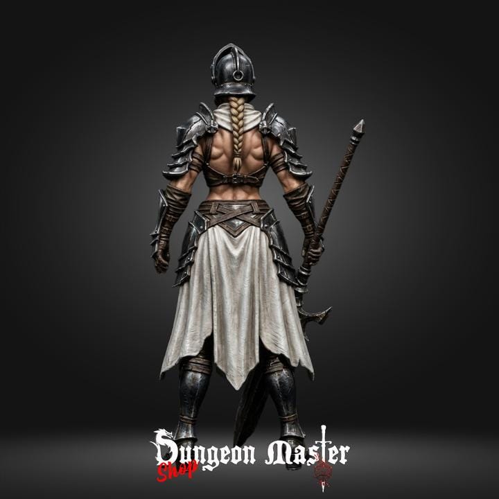 Female Spear Warrior Miniature | Steel Vanguard | 32mm Resin Fighter Knight | Fantasy RPG Mini