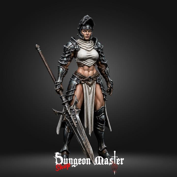Female Spear Warrior Miniature | Steel Vanguard | 32mm Resin Fighter Knight | Fantasy RPG Mini