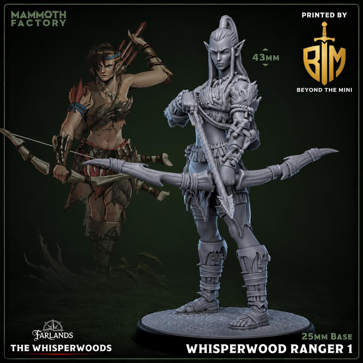 Whisperwood Ranger - Wood Elf | 25mm Resin DnD Miniature | Fantasy Ranger Archer | RPG Character