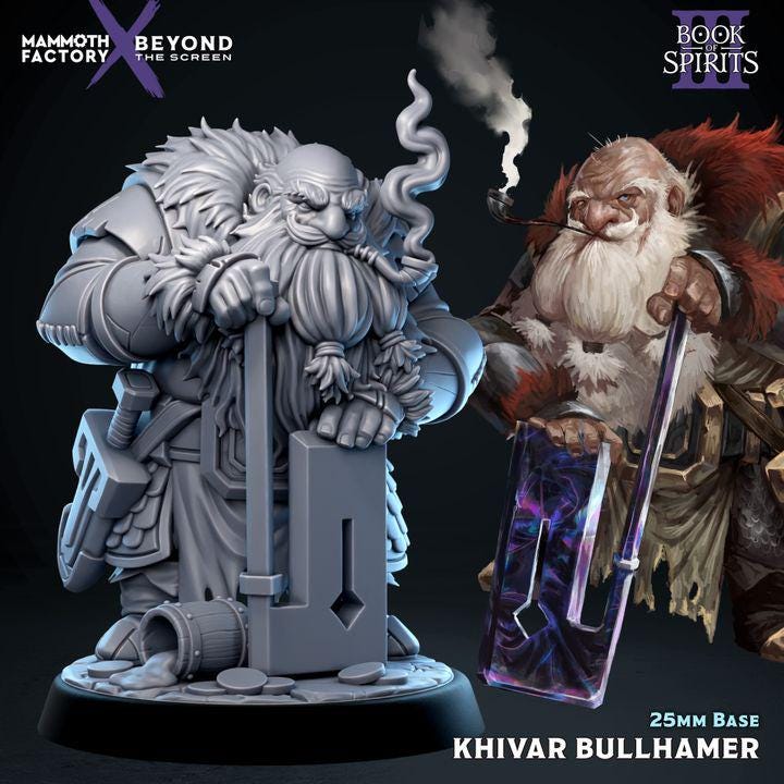 Khivar Bullhamer Dwarf Warrior | 25mm Resin DnD Miniature | Fantasy Dwarf Fighter | Tabletop RPG Character