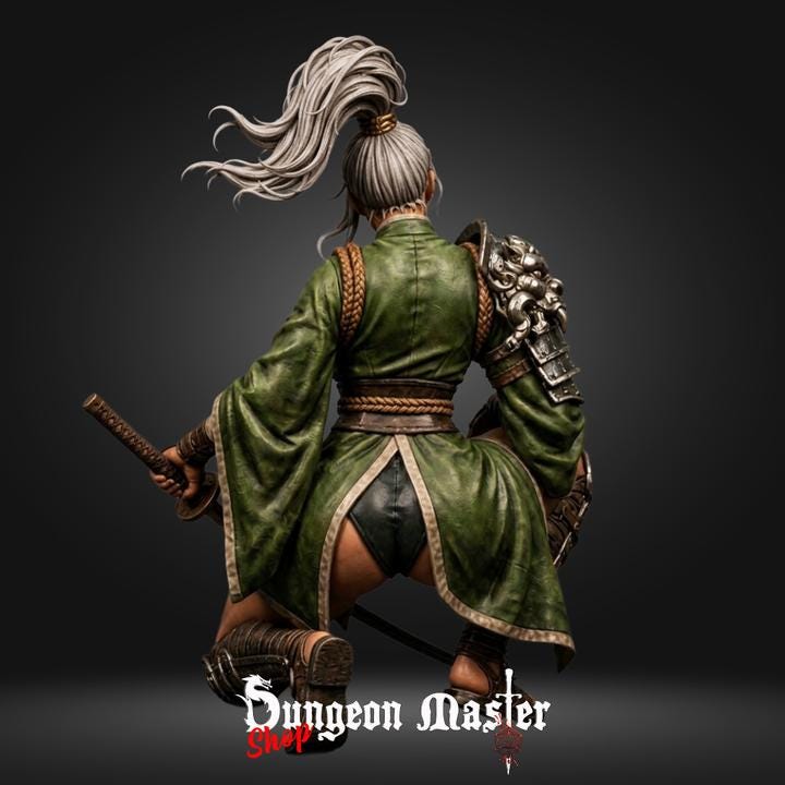 Human Samurai Miniature | The Kneeling Blade | 32mm Resin DnD Mini | Fantasy RPG Figure | Warrior Mini