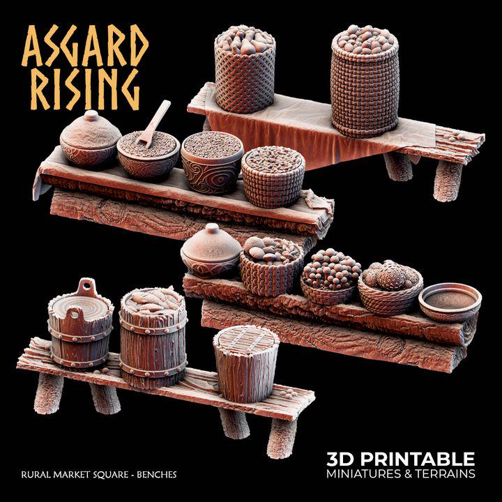 Medieval Market Stalls, Vendor Tables, Fantasy Village Scatter, 32mm Wargaming Scenery