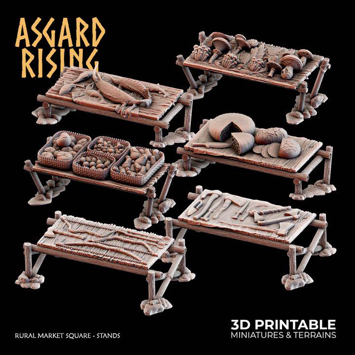 Medieval Market Stalls, Vendor Tables, Fantasy Village Scatter, 32mm Wargaming Scenery