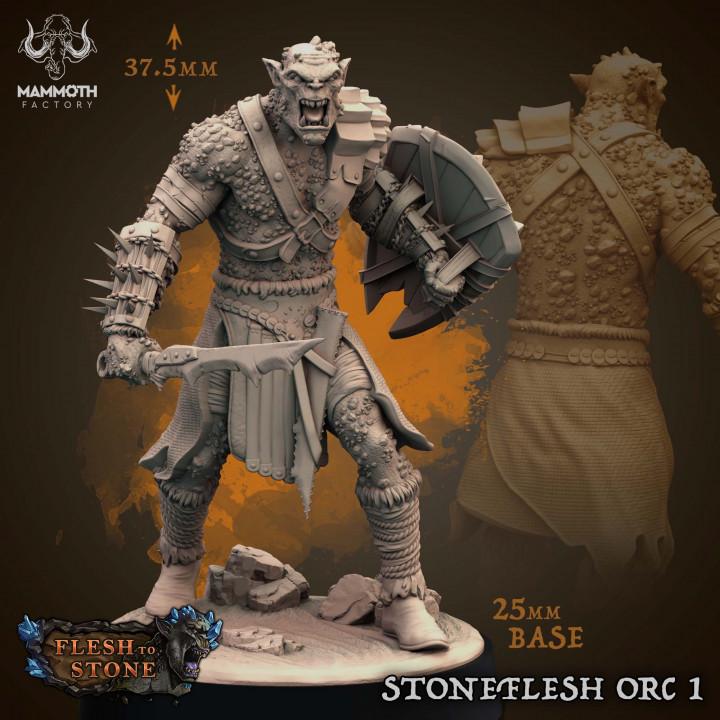 Orc Warrior Miniature | Stoneflesh Orc Fighter with Shield | Resin Fantasy RPG Mini | Mammoth Factory
