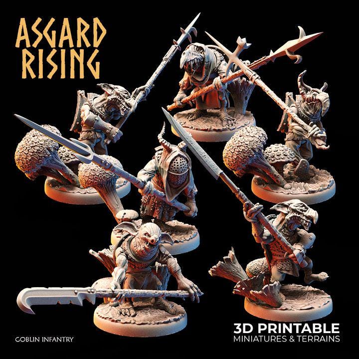 Goblin Infantry Miniatures Set of 6 | Modular Goblin Warband | 28mm Resin DnD Figures