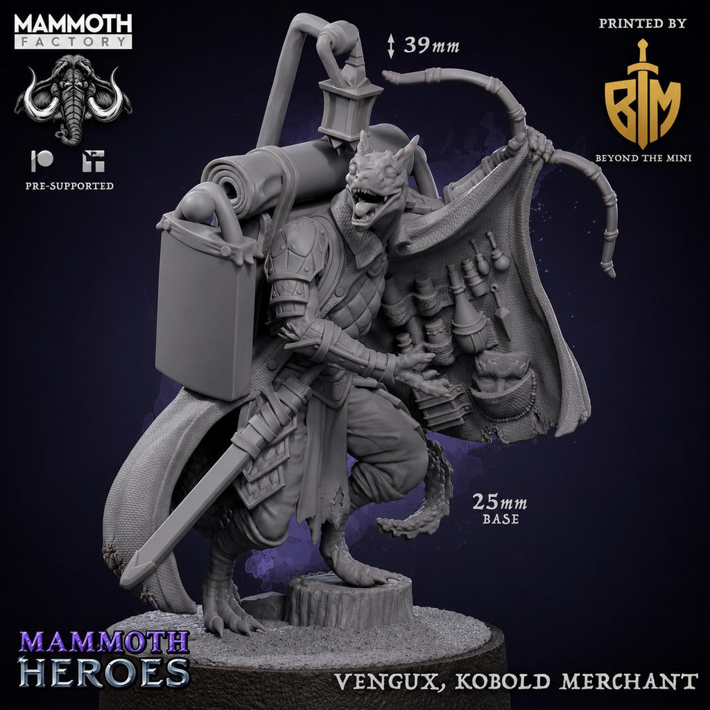 Vengux Kobold Merchant Miniature, 25mm Resin RPG Figure, Fantasy Trader NPC