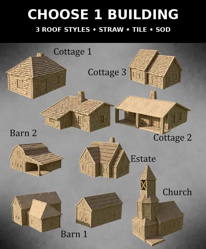 28mm Medieval Village Building | Choose Your House and Roof Style | Fantasy RPG & Wargaming Terrain | Hrimstead