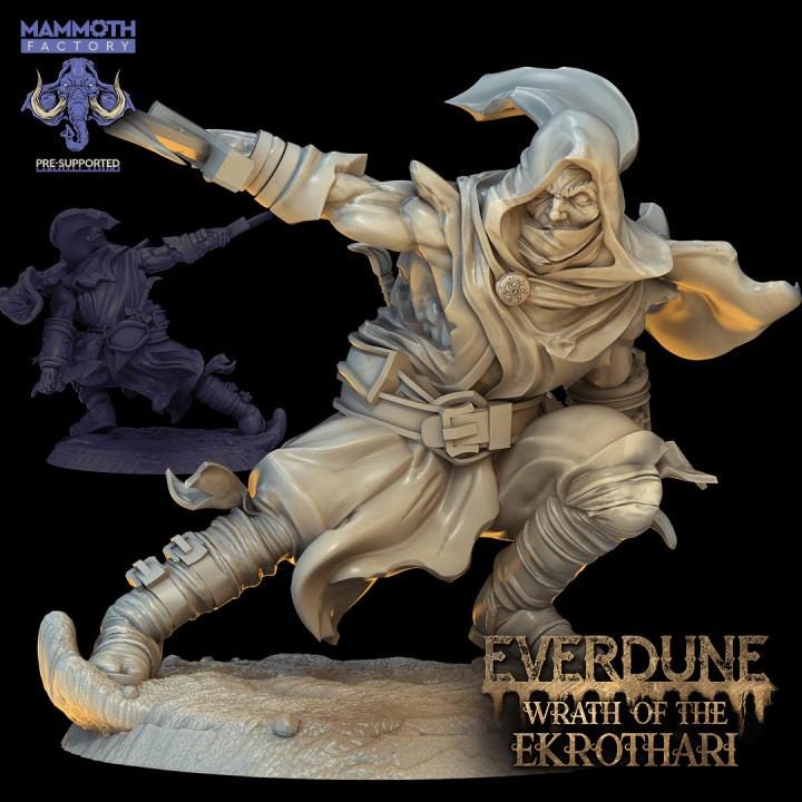 Hooded Desert Warrior Miniature | 25mm Resin DnD Fighter | Fantasy Assassin RPG Mini | Everdune