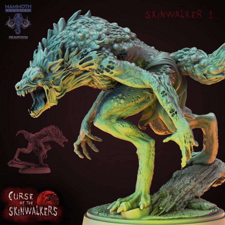 Skinwalker Miniature | Werewolf Horror Monster | 25mm Resin DnD RPG Creature | Mammoth Factory