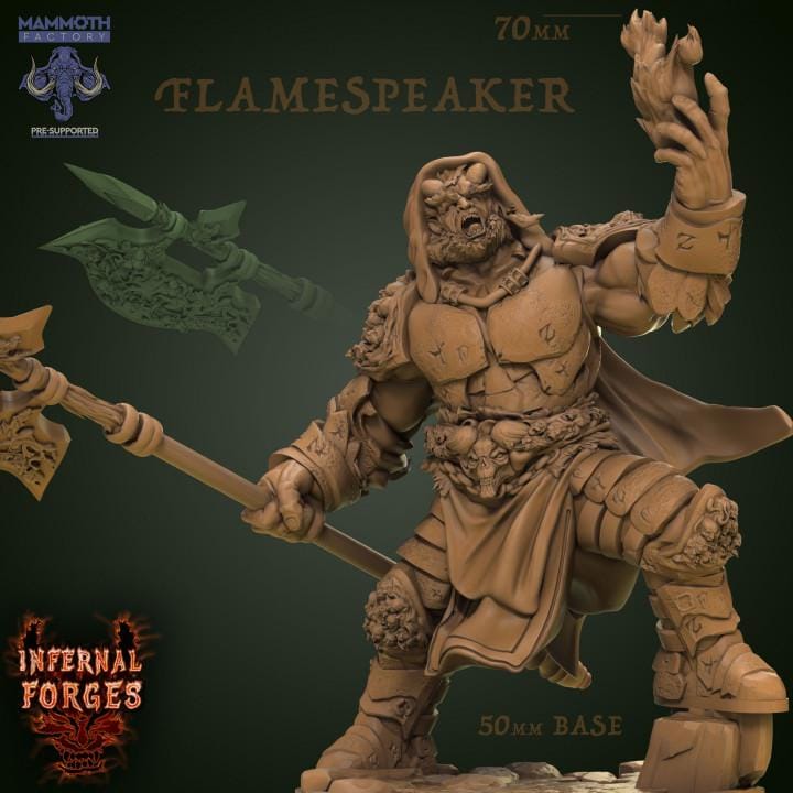 Flamespeaker Giant Miniature | 70mm Resin Fire Mage | 50mm Base Fantasy RPG Boss | Mammoth Factory