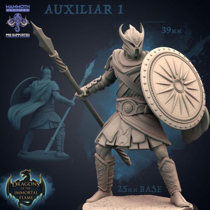 Armored Spearman Miniature | Fantasy Guard with Shield | 25mm Resin RPG Warrior | Mammoth Factory