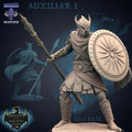 Armored Spearman Miniature | Fantasy Guard with Shield | 25mm Resin RPG Warrior | Mammoth Factory