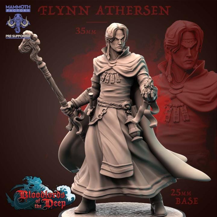 Human Warlock Miniature | Dark Mage Spellcaster | 25mm Resin Fantasy RPG Character | Flynn Athersen
