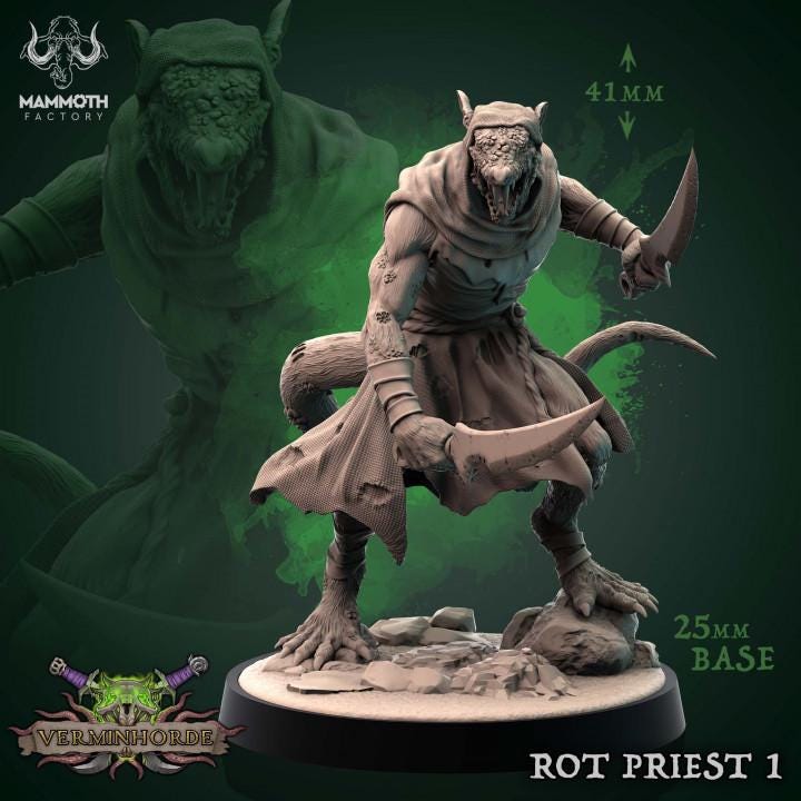 Ratfolk Plague Priest Miniature | Rat Shaman Cleric | Resin Fantasy RPG Villain | Rot Priest