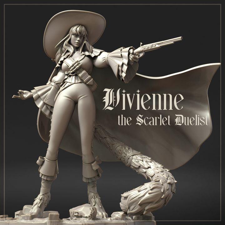 Vivienne Scarlet Duelist Miniature | Female Gunslinger | Fantasy RPG Resin Mini | Dungeons & Maidens