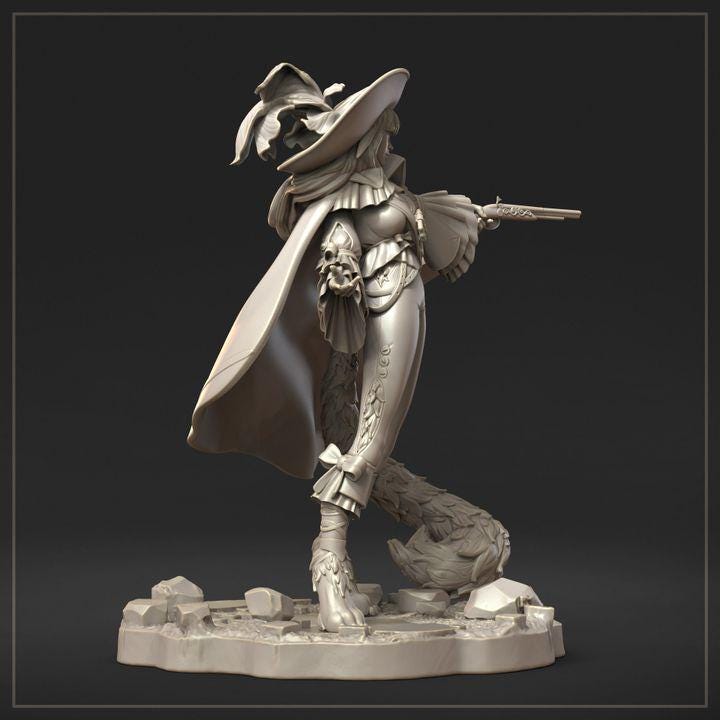 Vivienne Scarlet Duelist Miniature | Female Gunslinger | Fantasy RPG Resin Mini | Dungeons & Maidens