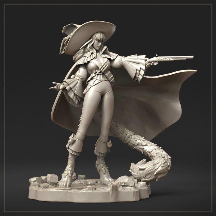 Vivienne Scarlet Duelist Miniature | Female Gunslinger | Fantasy RPG Resin Mini | Dungeons & Maidens