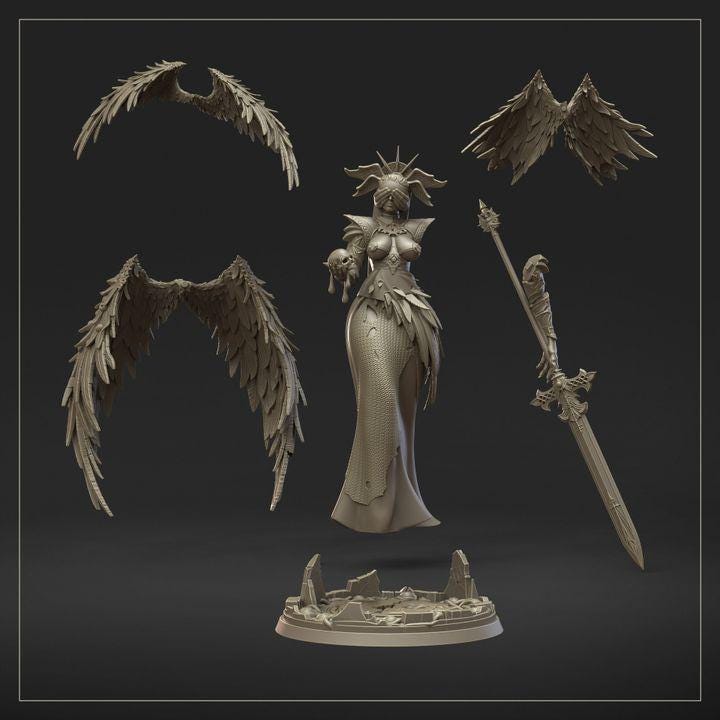 Ophiel Blind Seraph Miniature | 32mm Fallen Angel Warrior | Fantasy Resin RPG Mini | Dungeons & Maidens